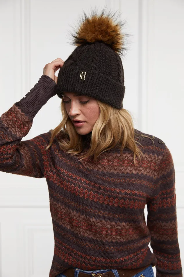 Holland Cooper Cortina Bobble Hat Chocolate Women Hats and Headbands Holland Cooper Cortina Bobble Hat Chocolate Women Hats and Headbands
