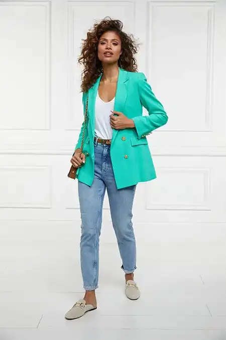 Holland Cooper Double Breasted Blazer Jade Linen Women Tailoring