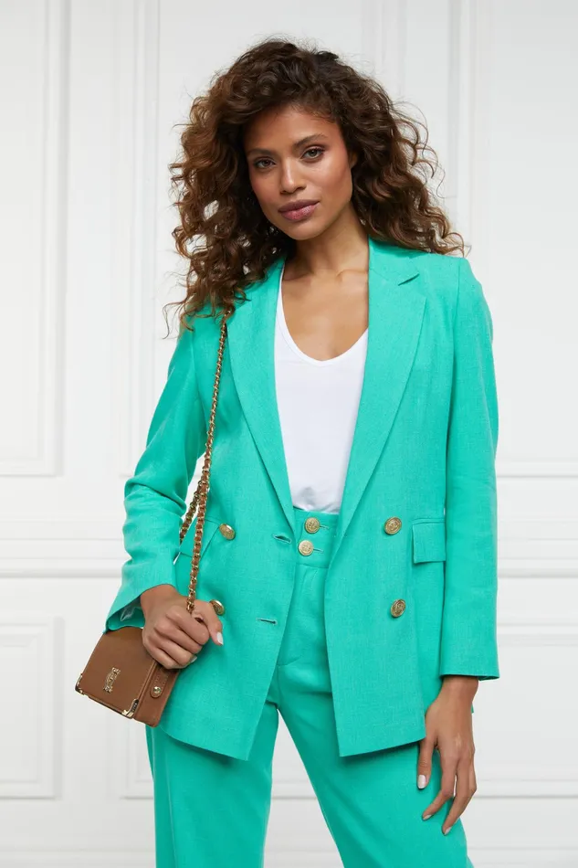 Holland Cooper Double Breasted Blazer Jade Linen Women Tailoring