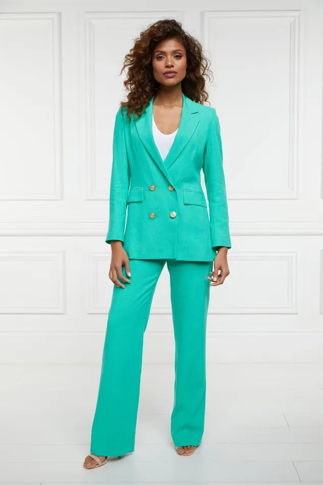 Holland Cooper Double Breasted Blazer Jade Linen Women Tailoring