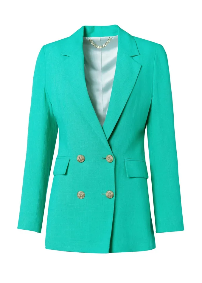 Holland Cooper Double Breasted Blazer Jade Linen Women Tailoring