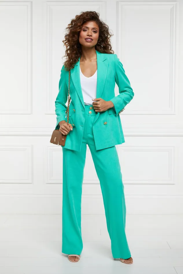 Holland Cooper Double Breasted Blazer Jade Linen Women Tailoring