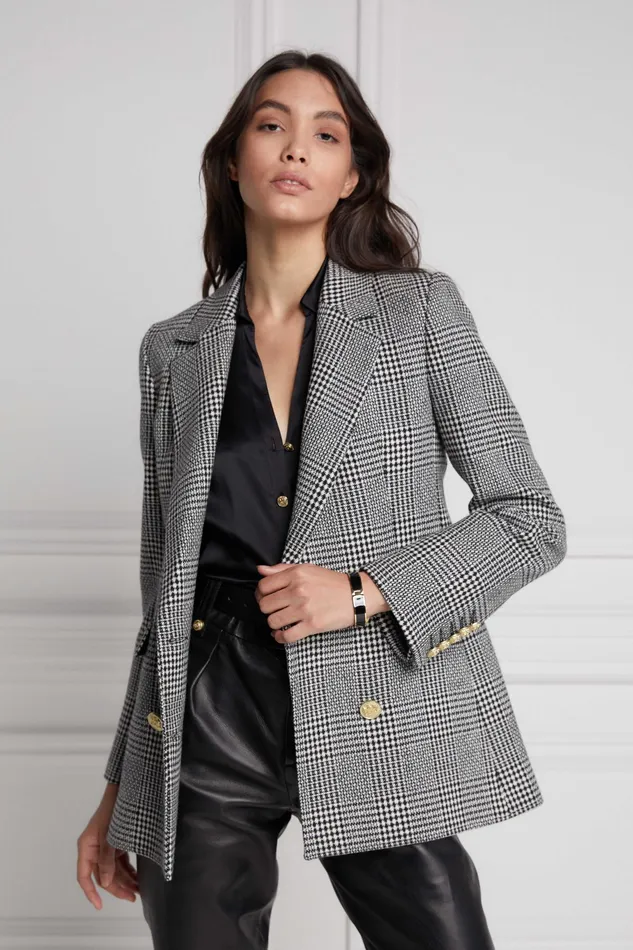 Holland Cooper Double Breasted Blazer Prince Of Wales Mono Women Tailoring