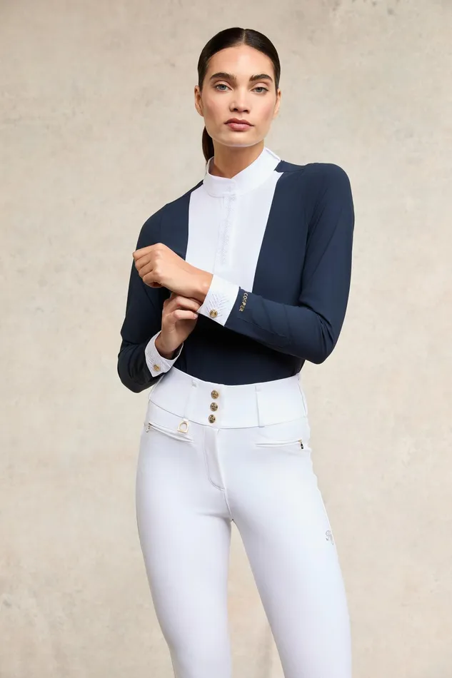 Holland Cooper Gatcombe Long Sleeve Show Shirt Ink Navy Women Base Layers