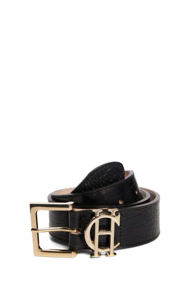 Holland Cooper HC Classic Logo Belt Black Croc Women Belts Holland Cooper HC Classic Logo Belt Black Croc Women Belts