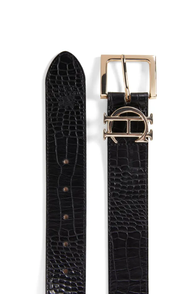 Holland Cooper HC Classic Logo Belt Black Croc Women Belts Holland Cooper HC Classic Logo Belt Black Croc Women Belts
