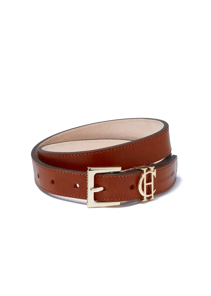 Holland Cooper HC Slim Logo Belt Tan Women Belts Holland Cooper HC Slim Logo Belt Tan Women Belts