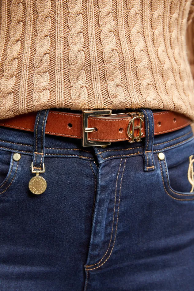 Holland Cooper HC Slim Logo Belt Tan Women Belts Holland Cooper HC Slim Logo Belt Tan Women Belts