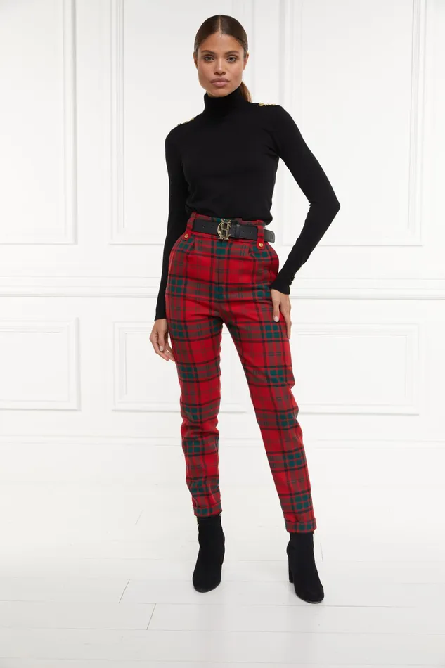 Holland Cooper High Waisted Peg Trouser Red Tartan Women Tailoring