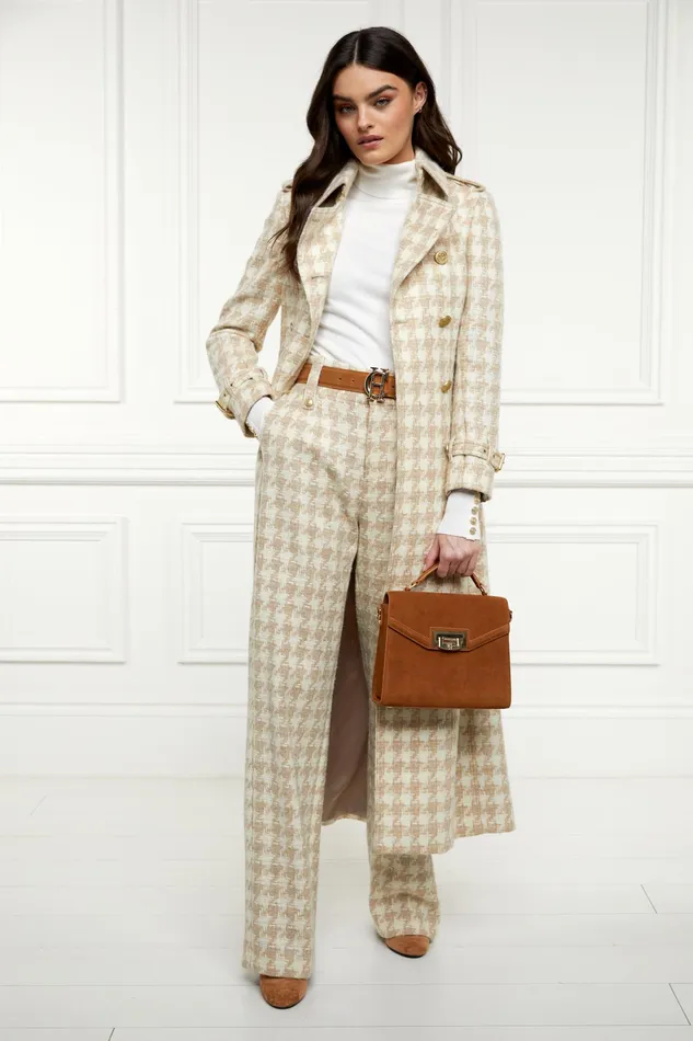 Holland Cooper High Waisted Straight Trouser Camel Houndstooth Women Tailoring