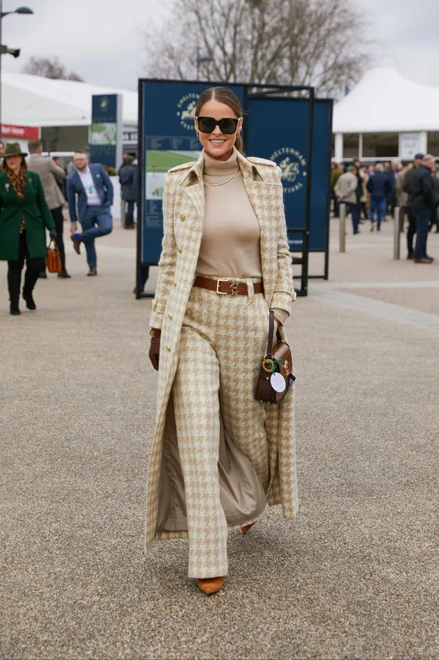 Holland Cooper High Waisted Straight Trouser Camel Houndstooth Women Tailoring