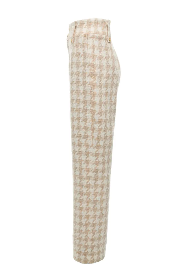 Holland Cooper High Waisted Straight Trouser Camel Houndstooth Women Tailoring