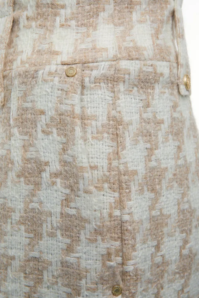 Holland Cooper High Waisted Straight Trouser Camel Houndstooth Women Tailoring