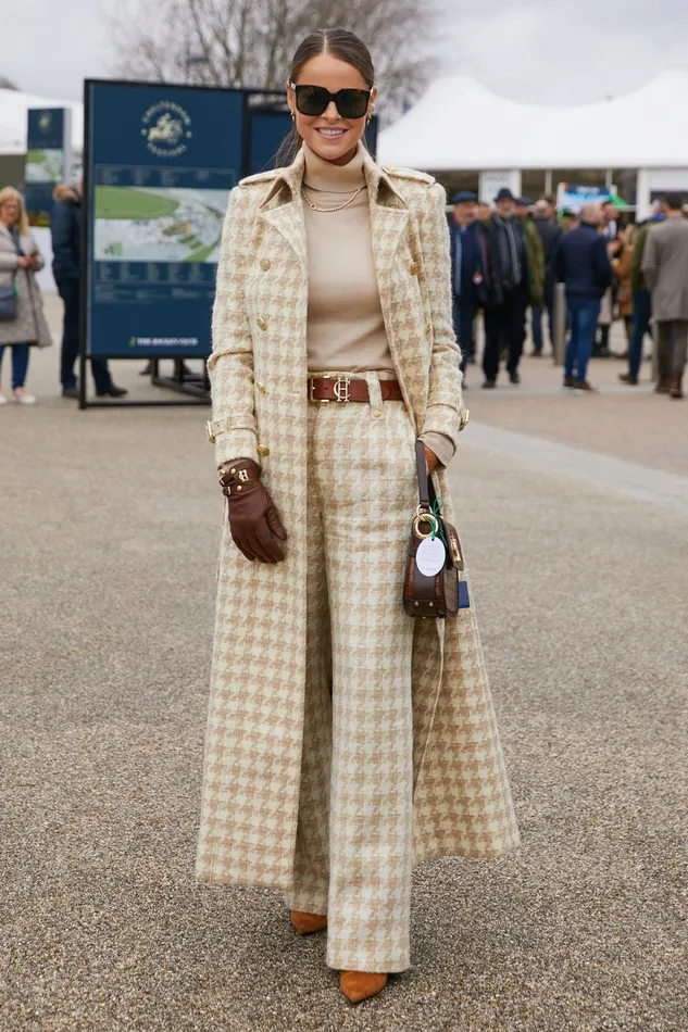 Holland Cooper High Waisted Straight Trouser Camel Houndstooth Women Tailoring