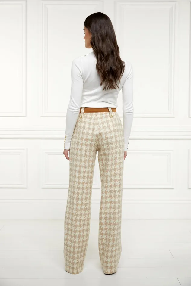 Holland Cooper High Waisted Straight Trouser Camel Houndstooth Women Tailoring