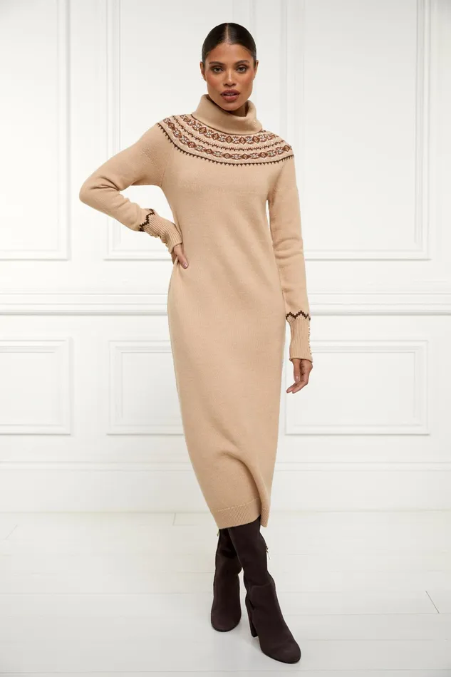 Holland Cooper Jennifer Midi Knit Dress Camel Women Knitwear