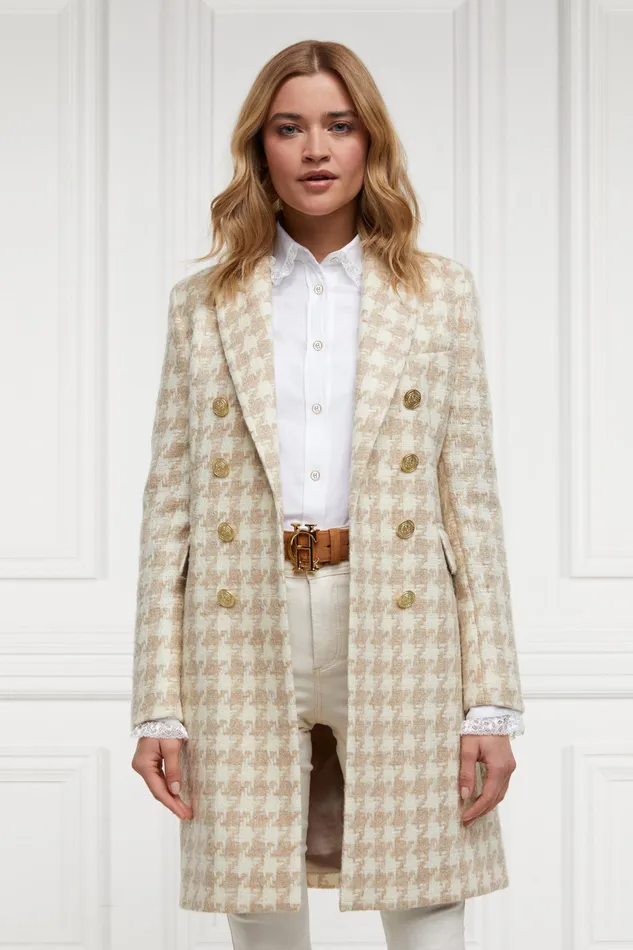 Holland Cooper Knightsbridge Coat Camel Houndstooth Women Tailoring