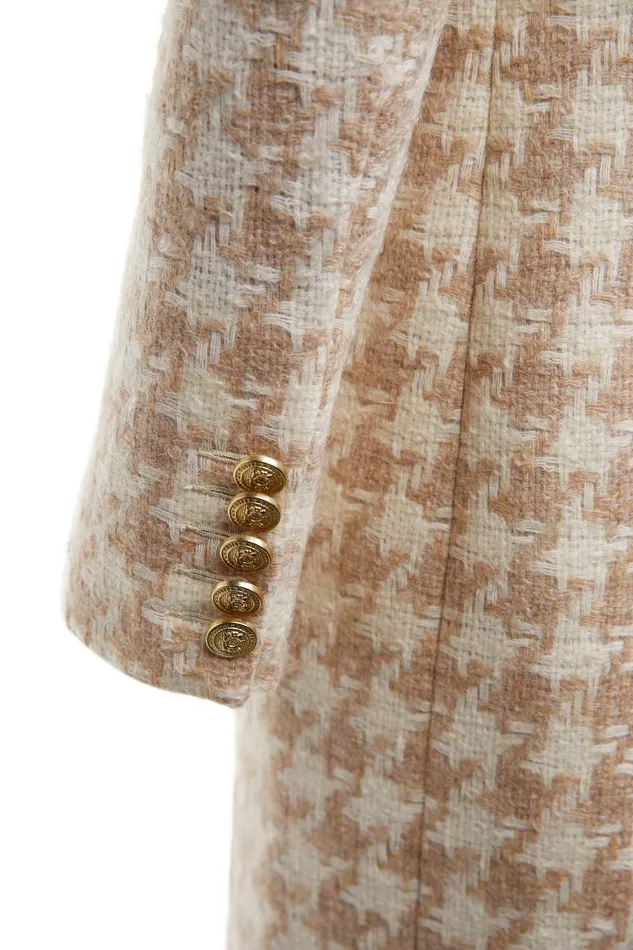 Holland Cooper Knightsbridge Coat Camel Houndstooth Women Tailoring