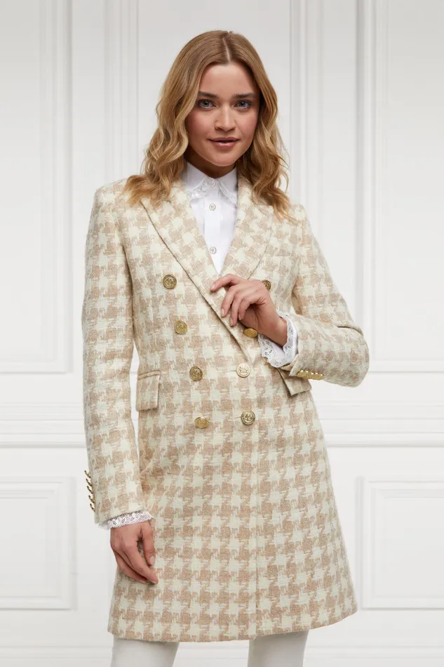 Holland Cooper Knightsbridge Coat Camel Houndstooth Women Tailoring