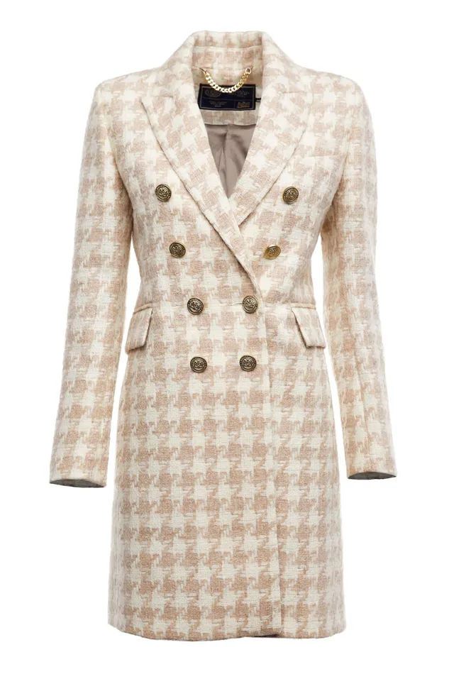 Holland Cooper Knightsbridge Coat Camel Houndstooth Women Tailoring