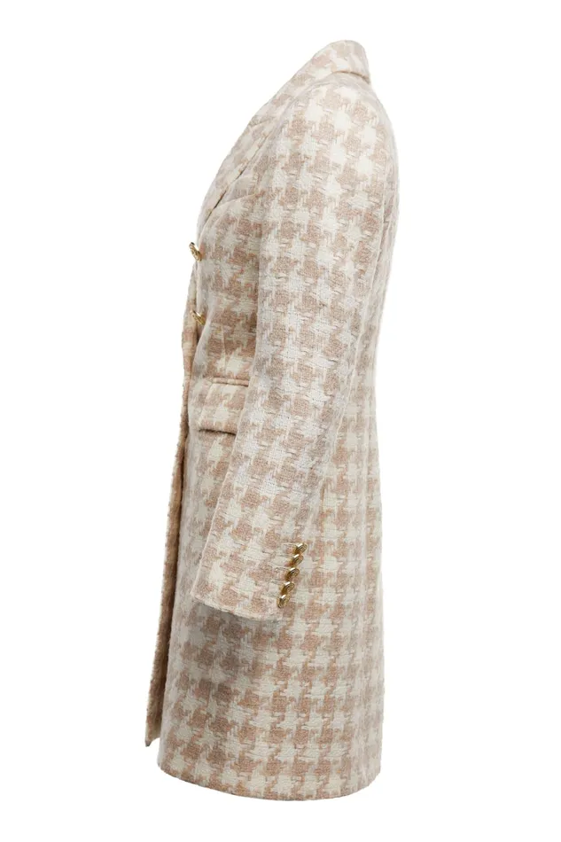 Holland Cooper Knightsbridge Coat Camel Houndstooth Women Tailoring