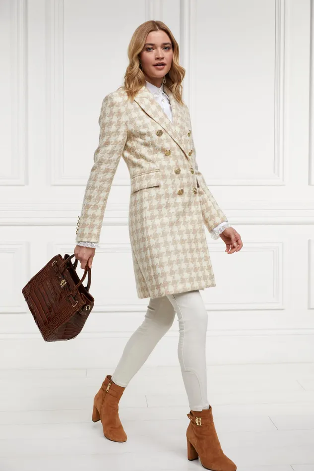 Holland Cooper Knightsbridge Coat Camel Houndstooth Women Tailoring
