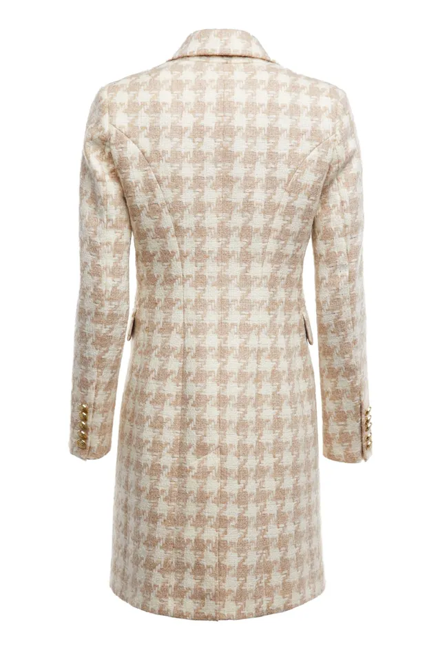 Holland Cooper Knightsbridge Coat Camel Houndstooth Women Tailoring