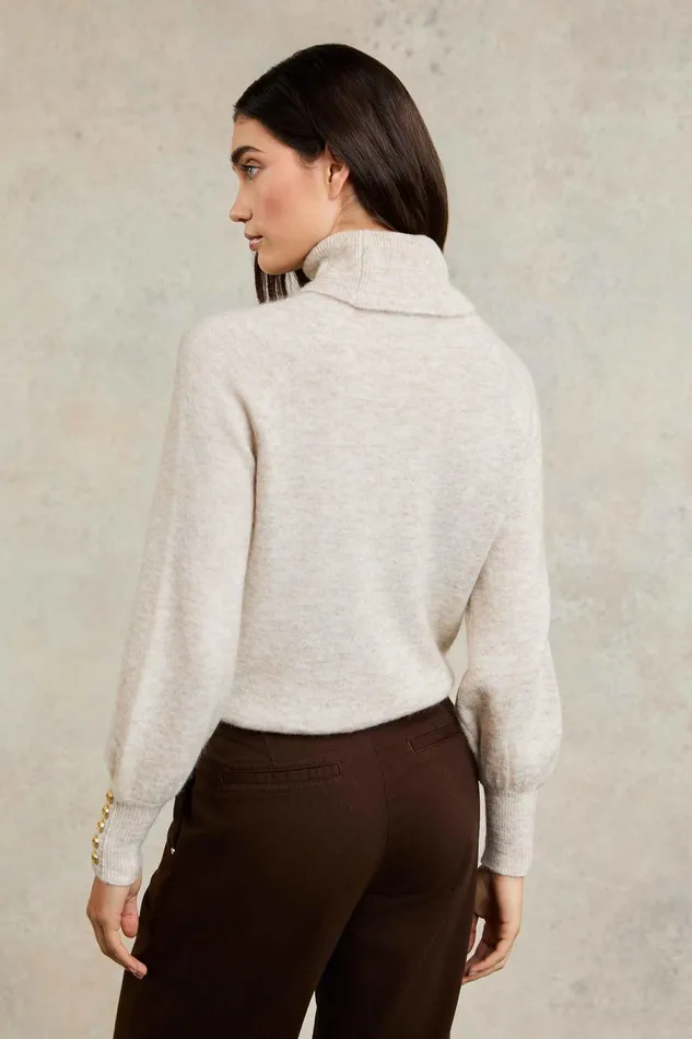 Holland Cooper Maisie Roll Neck Knit Barley Women Knitwear Holland Cooper Maisie Roll Neck Knit Barley Women Knitwear