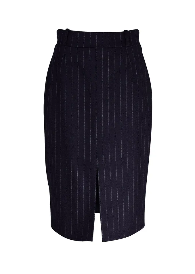 Holland Cooper Mayfair Pencil Skirt Navy Chalk Pinstripe Women Skirts Holland Cooper Mayfair Pencil Skirt Navy Chalk Pinstripe Women Skirts