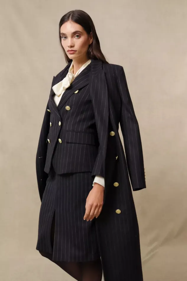 Holland Cooper Mayfair Pencil Skirt Navy Chalk Pinstripe Women Skirts Holland Cooper Mayfair Pencil Skirt Navy Chalk Pinstripe Women Skirts