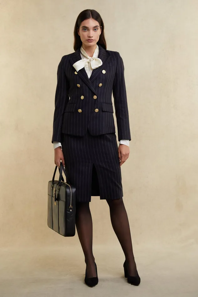 Holland Cooper Mayfair Pencil Skirt Navy Chalk Pinstripe Women Skirts Holland Cooper Mayfair Pencil Skirt Navy Chalk Pinstripe Women Skirts