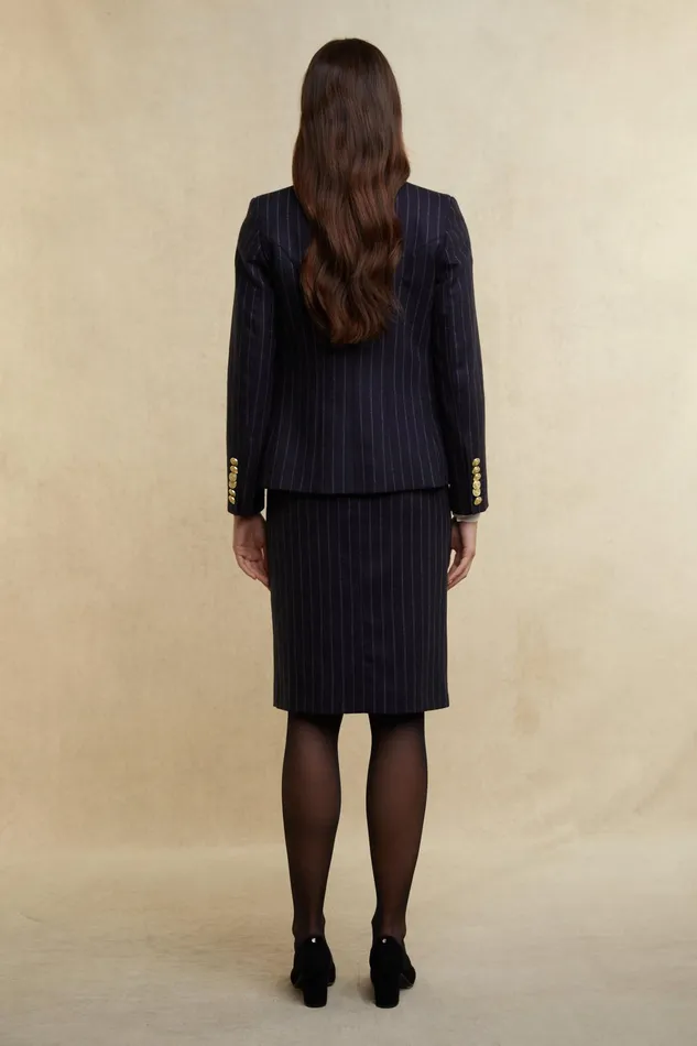 Holland Cooper Mayfair Pencil Skirt Navy Chalk Pinstripe Women Skirts Holland Cooper Mayfair Pencil Skirt Navy Chalk Pinstripe Women Skirts