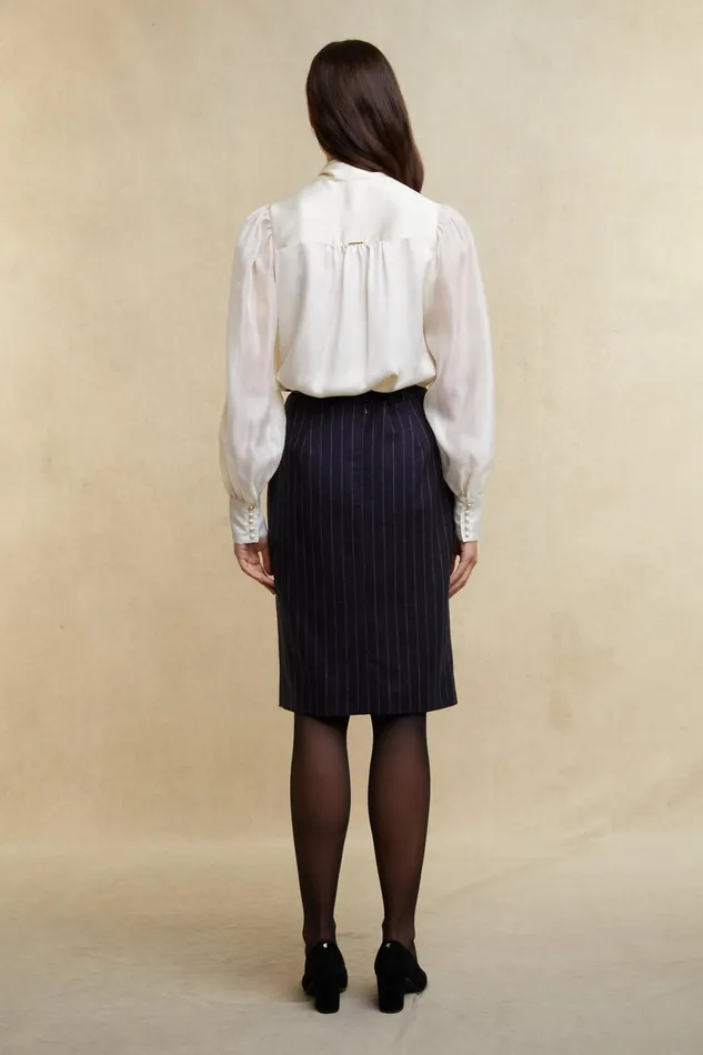 Holland Cooper Mayfair Pencil Skirt Navy Chalk Pinstripe Women Skirts Holland Cooper Mayfair Pencil Skirt Navy Chalk Pinstripe Women Skirts