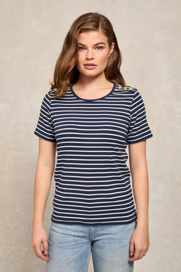 Holland Cooper Padstow Crew Neck Tee Ink Navy Natural Stripe Women Tees Holland Cooper Padstow Crew Neck Tee Ink Navy Natural Stripe Women Tees
