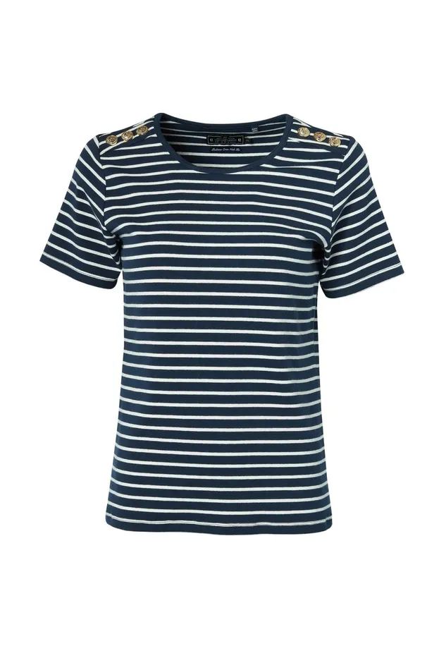 Holland Cooper Padstow Crew Neck Tee Ink Navy Natural Stripe Women Tees Holland Cooper Padstow Crew Neck Tee Ink Navy Natural Stripe Women Tees