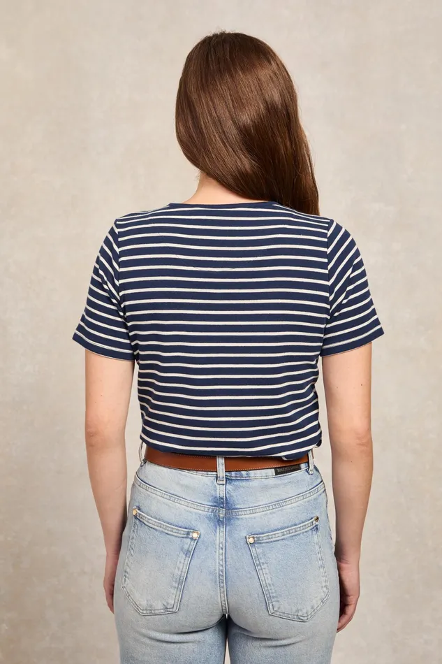 Holland Cooper Padstow Crew Neck Tee Ink Navy Natural Stripe Women Tees Holland Cooper Padstow Crew Neck Tee Ink Navy Natural Stripe Women Tees