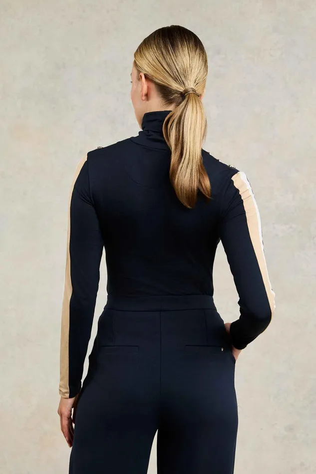 Holland Cooper Panel Long Sleeve Roll Neck Navy Ecru Women Tops Holland Cooper Panel Long Sleeve Roll Neck Navy Ecru Women Tops