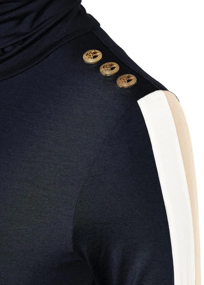 Holland Cooper Panel Long Sleeve Roll Neck Navy Ecru Women Tops Holland Cooper Panel Long Sleeve Roll Neck Navy Ecru Women Tops
