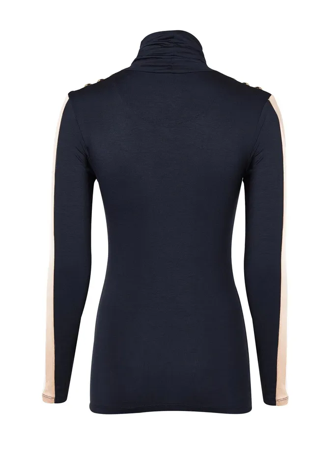 Holland Cooper Panel Long Sleeve Roll Neck Navy Ecru Women Tops Holland Cooper Panel Long Sleeve Roll Neck Navy Ecru Women Tops