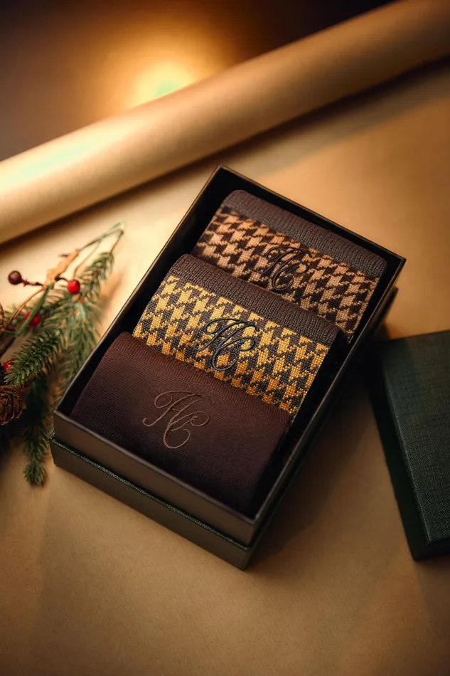 Holland Cooper S Sock Gift Box Chocolate Houndstooth Men Socks