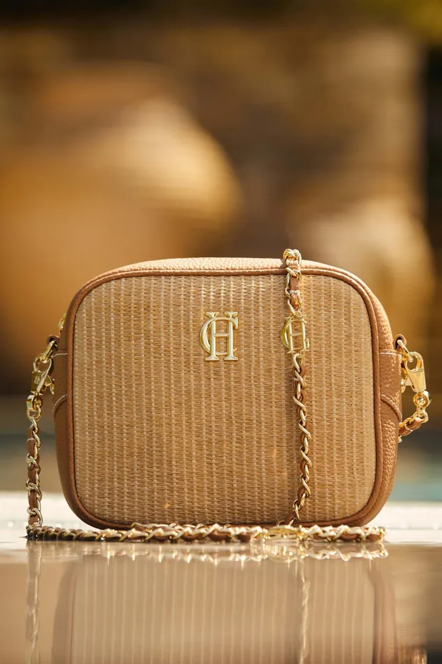 Holland Cooper Soho Camera Bag Tan Raffia Women Crossbody Bags