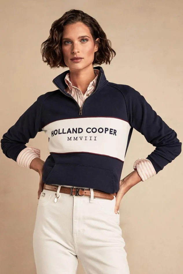 Holland Cooper Sporting Heritage Zip Henley Ink Navy Women Henley