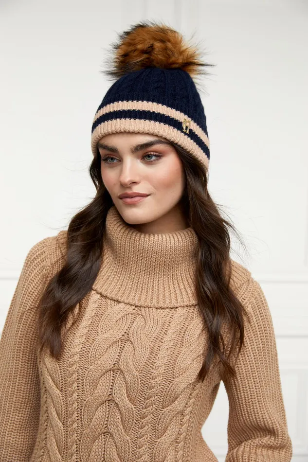 Holland Cooper Zoe Bobble Hat Ink Navy Stripe Women Hats and Headbands Holland Cooper Zoe Bobble Hat Ink Navy Stripe Women Hats and Headbands