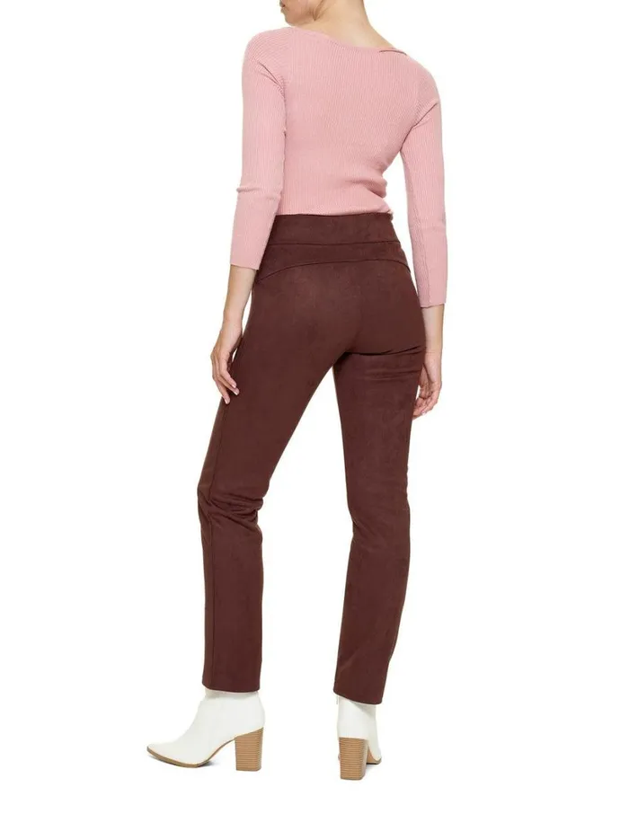 Hue HiRise Suede Straight Leg Legging Chocolate Torte Women Faux Leather and Suede