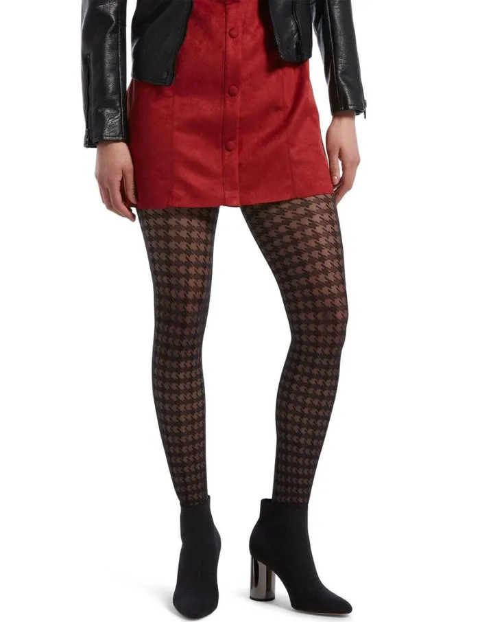 Hue Houndstooth Sheer With Control Top Black Women Fashion