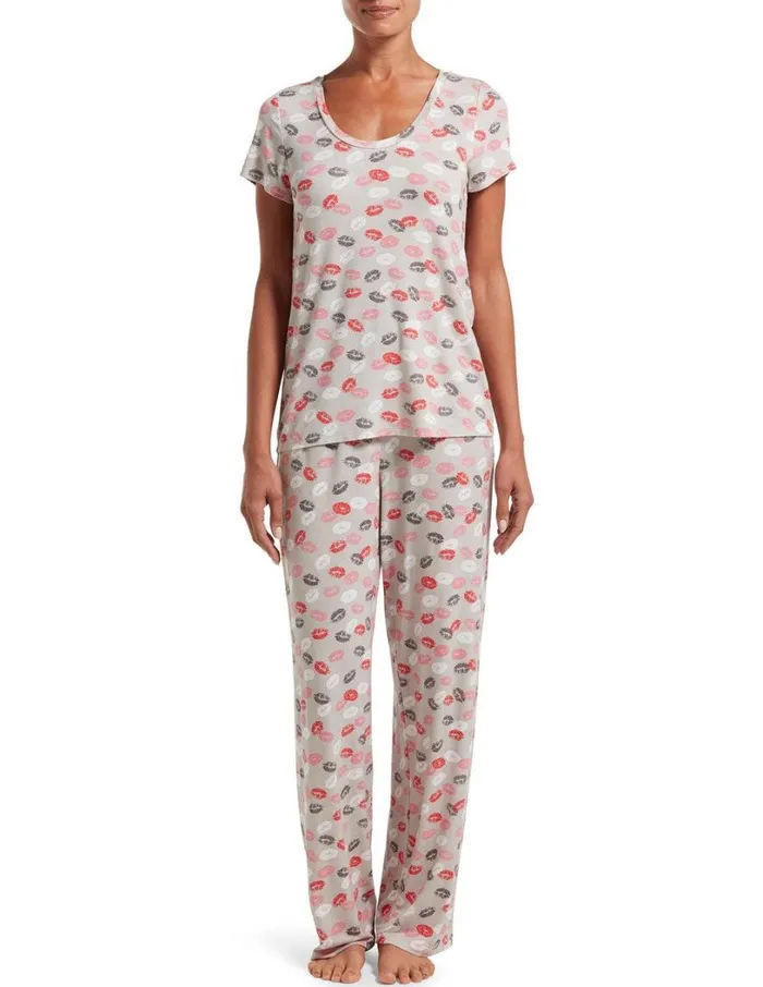 Hue Kissy Lips Short Sleeve Pajama Set Sterling Grey Women Plus Size
