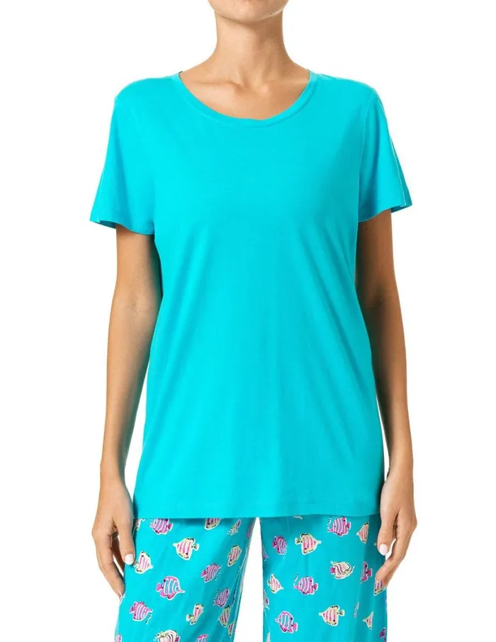 Hue Short Sleeve Scoop Neck Tee Scuba Blue Women Plus Size