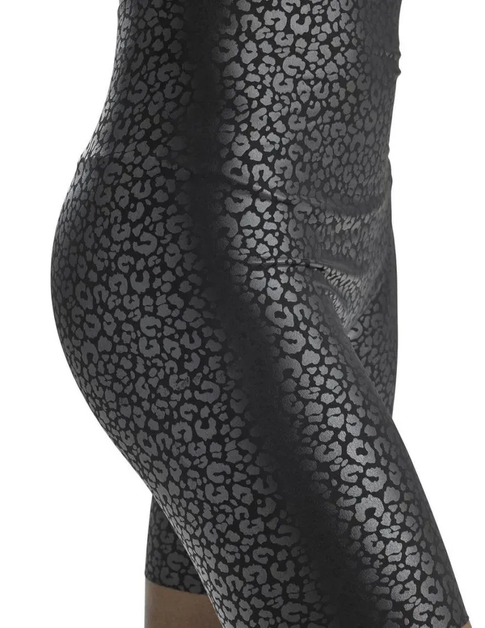 Hue Sleek Effects High Rise Bike Shorts Black Leopard Women Shorts and Skirts