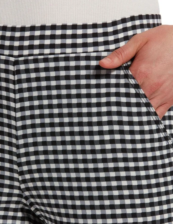 Hue Small Gingham Plaid Temp Tech Trouser Legging Black Women Trousers
