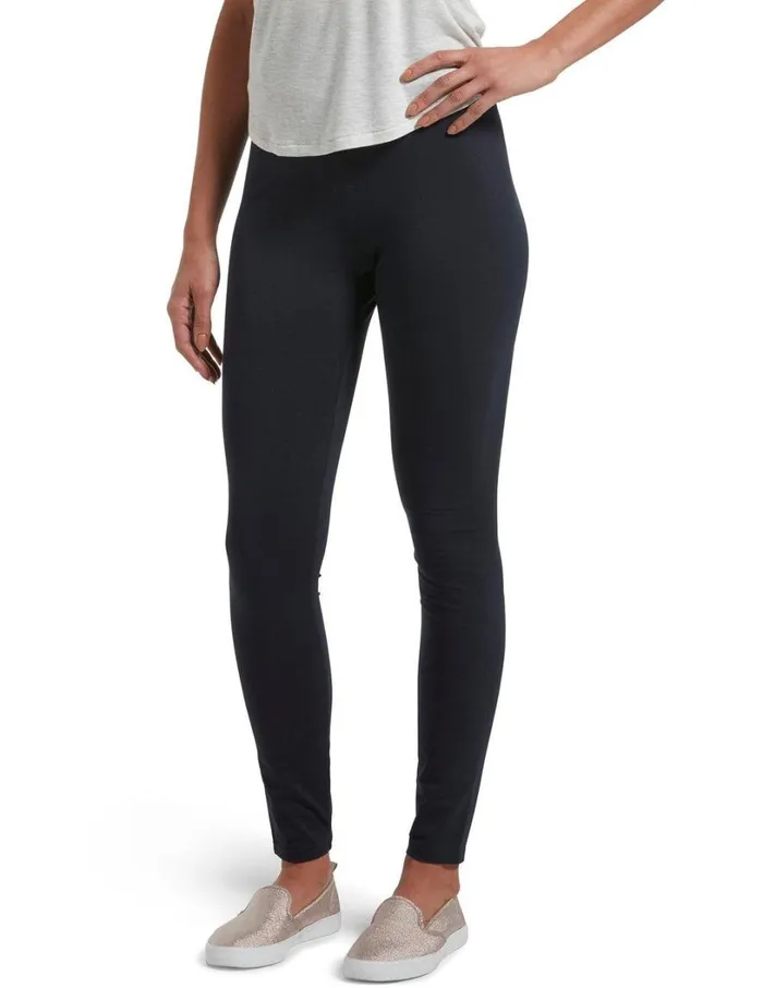 Hue Travel Wide Waistband Cotton High Waist Leggings Navy Women Cotton